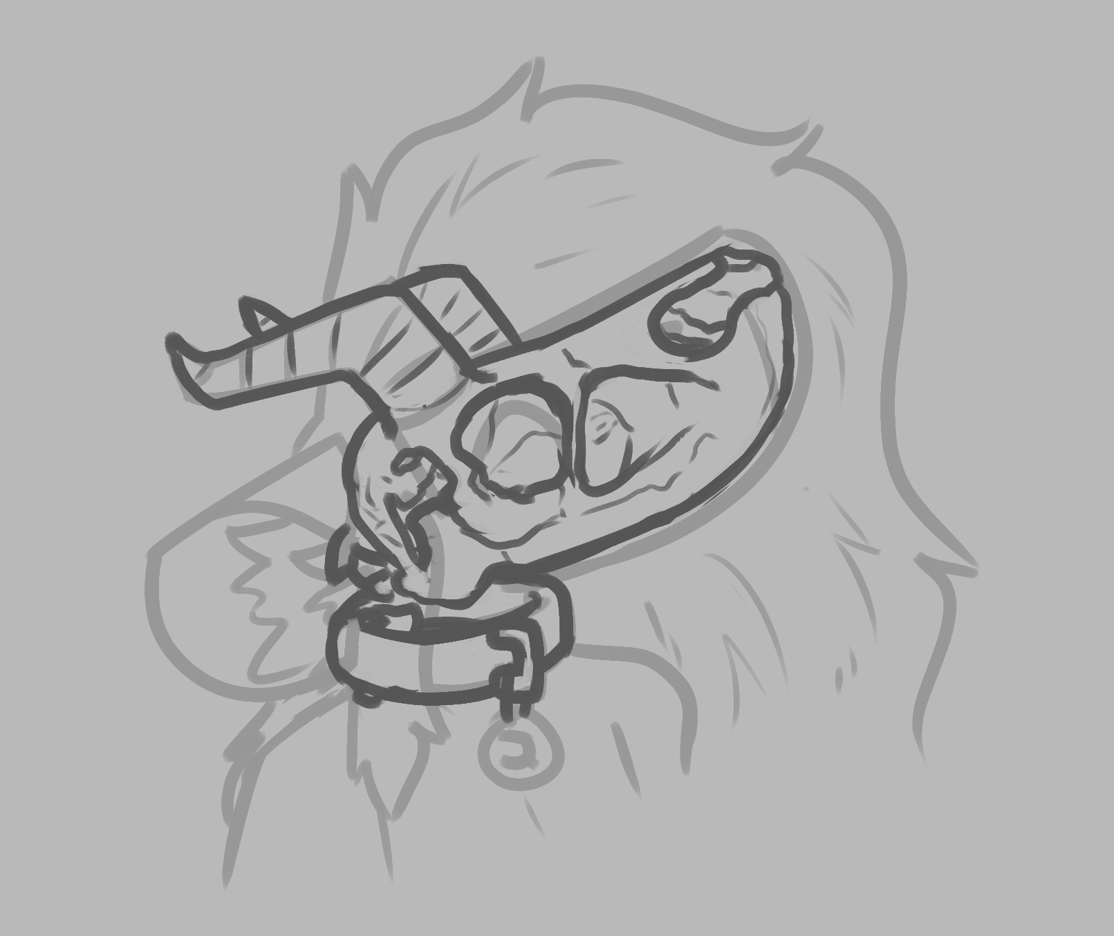 A sketch of pebble’s skull, drawn 2025-08-21
